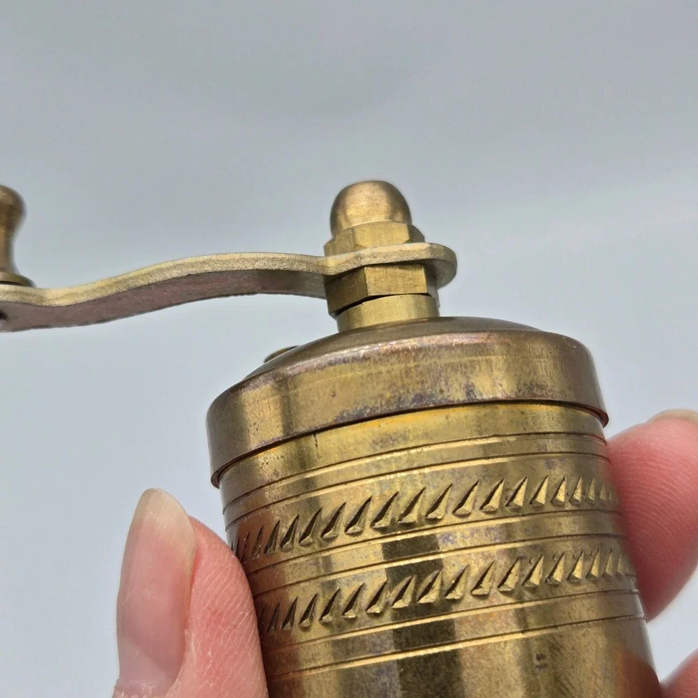 Vintage Brass Turkish Spice Pepper Mill Grinder Hand Crank Ornate Etched Design